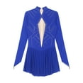 thumbnail image 6 of TiaoBug Women's Figure Ice Skating Dress Long Sleeve Shiny Rhinestones Sheer Mesh Ballet Dance Leotard Blue M, 6 of 7