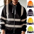 thumbnail image 2 of Skymirror Men Hoodie Coat Reflective Strip Safe Warning Color Matching Drawstring Loose Zipper Closure Long Sleeve Warm Soft Sanitation Overalls Cold-Proof Outdoor Work Safety Jacket, 2 of 8
