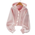 thumbnail image 2 of TGSLY Women's Drawstring Hooded Sweater Soft Button Down Puff Long Sleeve Cardigan Loose Dressy Casual Solid Color Fall Cropped Coat M, 2 of 6