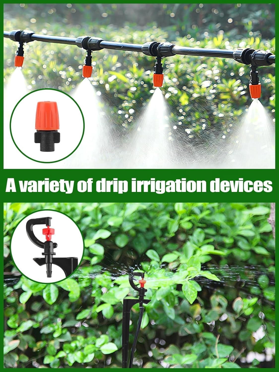 Kalolary 250FT Drip Irrigation Kit with Rotating Nozzles, 1/4" & 1/2" Automatic Garden Watering System, 4/7 16PE Distribution Tube, Adjustable Micro Sprinklers for Patio, Lawn, and Flower Beds