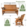thumbnail image 3 of Fortune Candy Wood 5 ft. Patio Glider 3-Seater with Cup Holders and High Roll Back, Heavy Duty 800 lbs,  for Outdoor Patio Garden, Brown, 3 of 8