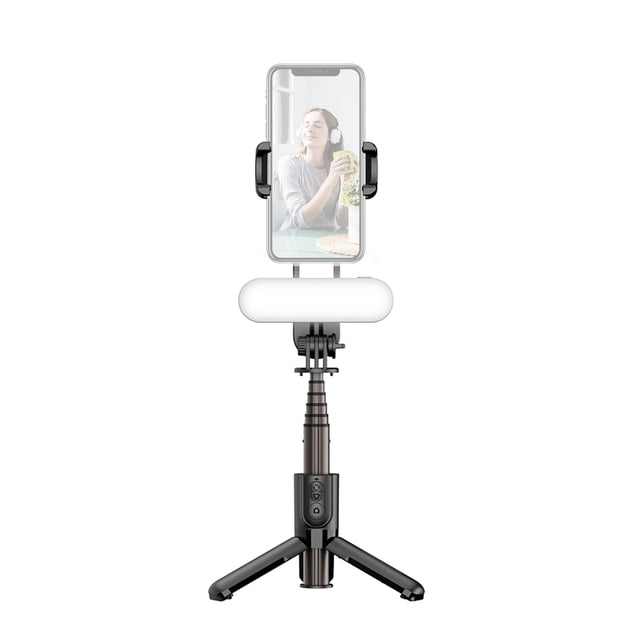 27.5-Inch Multi-function Selfie Stick Desktop Tripod Gimbal Stabilizer with Telescoping Rod 6 Sections Anti-Shaking with Phone Clip Detachable Beauty Fill Light & Remote Control Compatible with