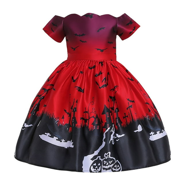 HAWEE Robe de Cosplay d'Halloween pour Filles Costume de Vampire Chauve-Souris Citrouille Costume de Jeu de Rôle