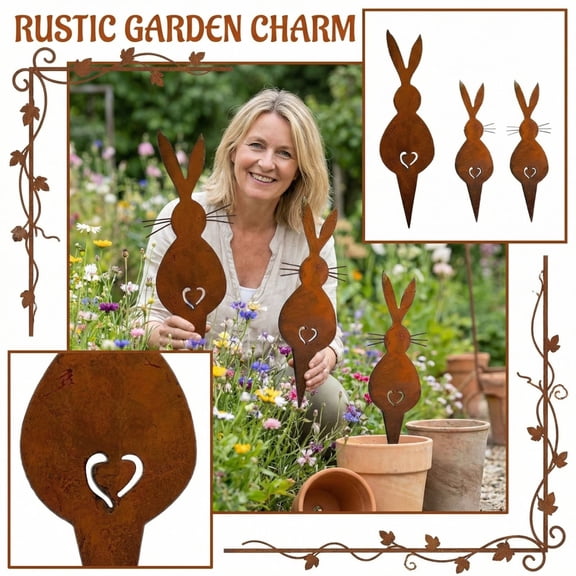 Easter Decoration, Ironwork Heart Garden Figurine, Spring Horticultural Craft Ornament for Outdoor Garden,A(20cm/7.78in)