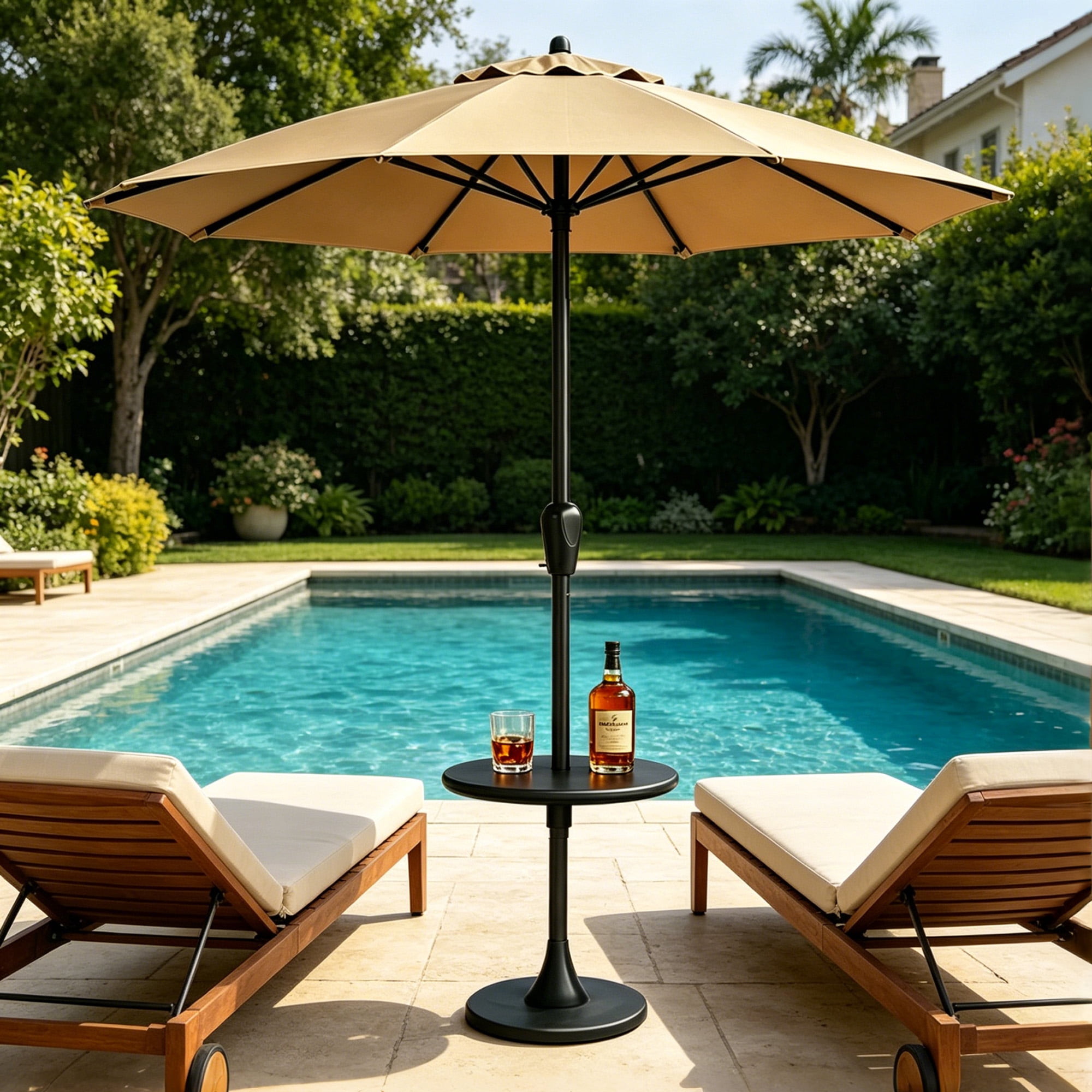 Kool Outdoor Patio Adjustable Round Market Umbrella Table Used with Paito Umbrella and Umbrella Base in Black