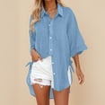 thumbnail image 2 of Womens Summer Tops v neck Button Down Short Sleeve Shirts Casual Chiffon Blouses, 2 of 4