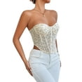 thumbnail image 3 of Biekopu Women Summer Tube Top, Strapless Backless Tie-up Flower Print Vest Corset Waist Shaper, 3 of 9