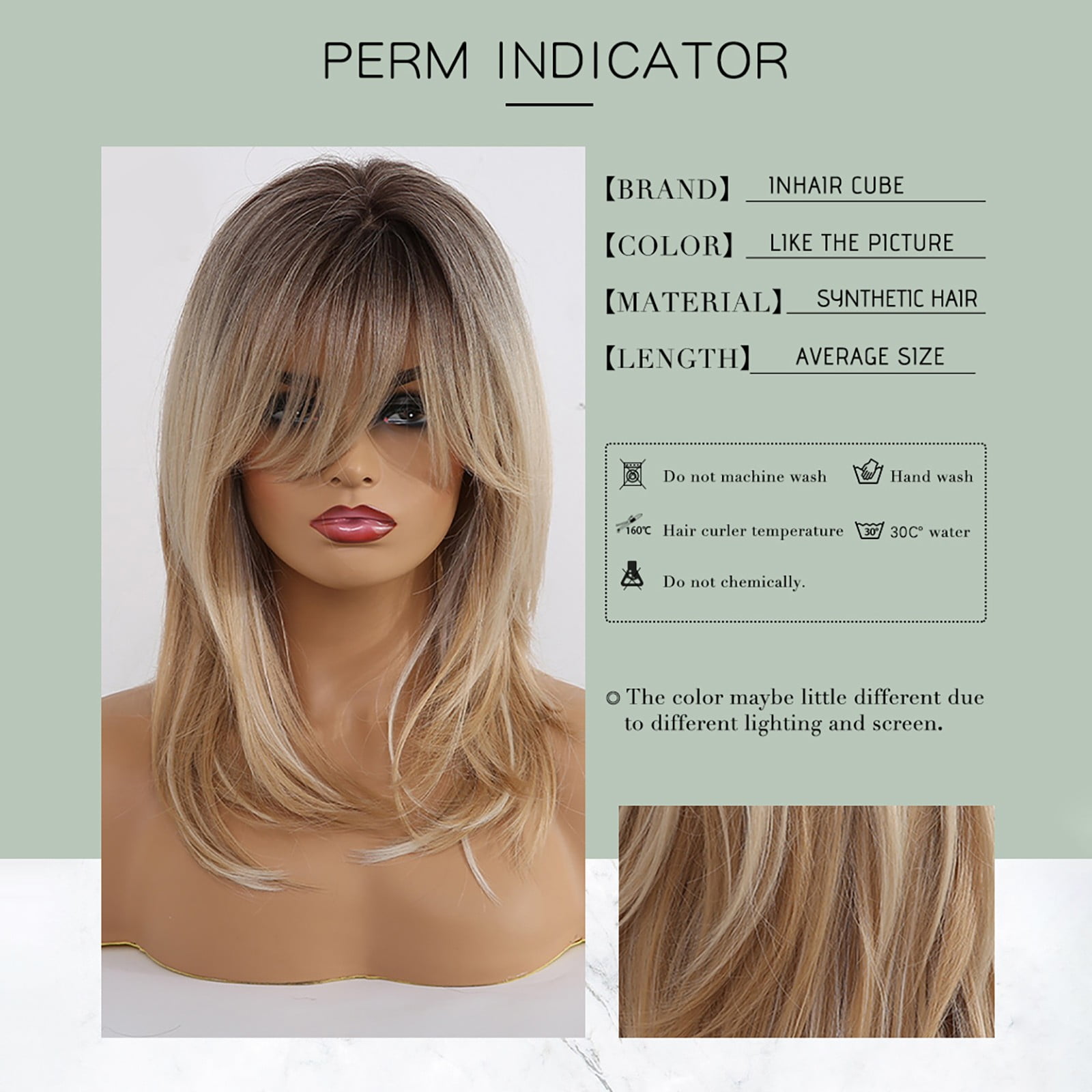 Brown Mixed Natural Blonde Wavy Ombre Synthetic Hair Wigs With Bangs For Women