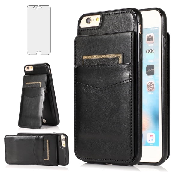 Asuwish Screen Protector Included PU Leather Soft Shell Wallet Cell Phone Case with Screen Protector for iPhone 6/6s, Black