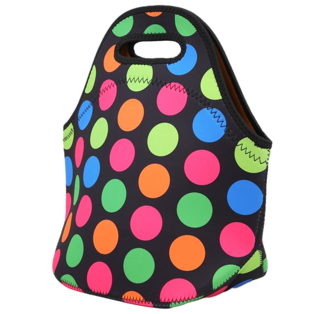 Bolsa de almuerzo térmica aislada, impermeable, de neopreno, bolso para picnic, camping, lunares grandes de colores