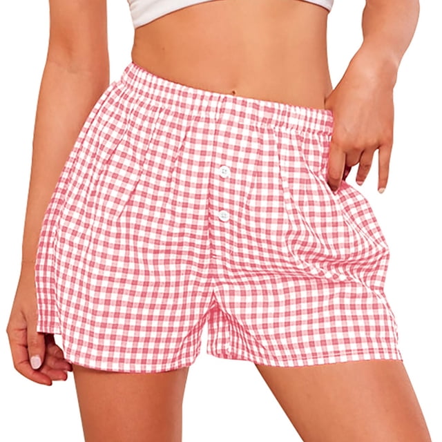Shorts PRETTYGARDEN 2025 Verano Algodón Rosa Mediano