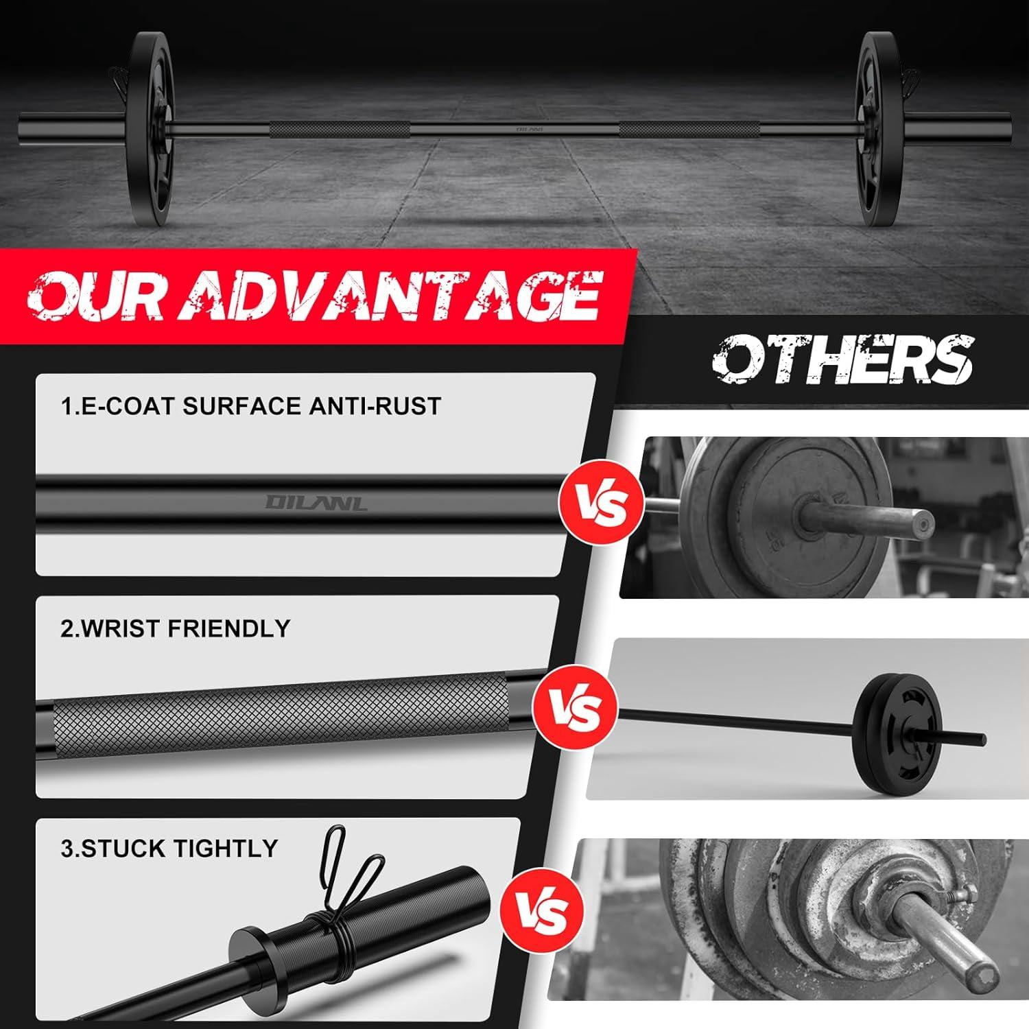 Barbell Bar 55 Inch Heavy Duty  Steel Weight Lifting Bar with Non-Slip Knurling for Home Gym Strength Training