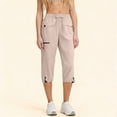 thumbnail image 2 of SBYOJLPB Womens Solid Color Capris Casual Pants Mid-Calf Length Trousers and Relaxed Wide-Leg High Waist Soft Fabric Cropped Cargo Pants, 2 of 8