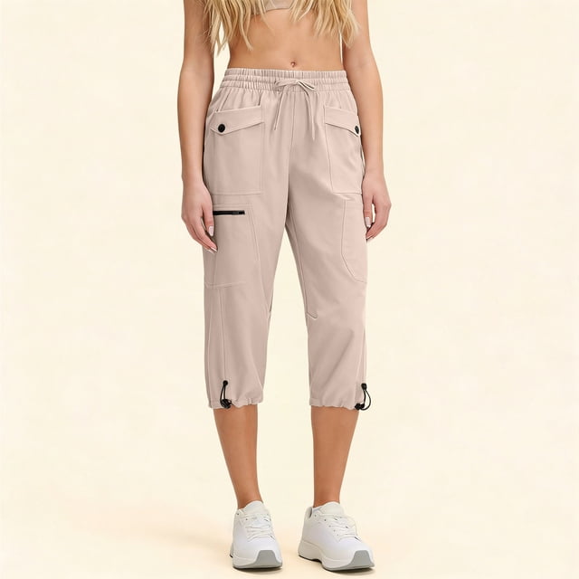 TaTaai Women Outdoor Sports Capri Cargo Pants Multi-Pocket Casual Trousers Ladies Hiking Travel Daily Wear Stretchy No Fading Soft Comfortable Stylish Bottoms Gift