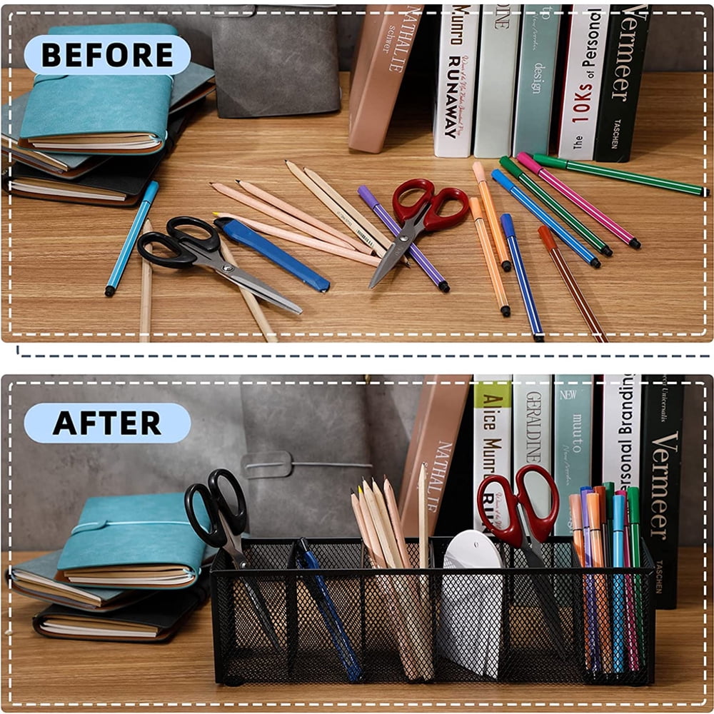 Pencil Holder, Black Mesh Pen Organizer Storage Basket, Cubicle Desk, Makeup Brush Holders, Offices, 34*9.5*8cm
