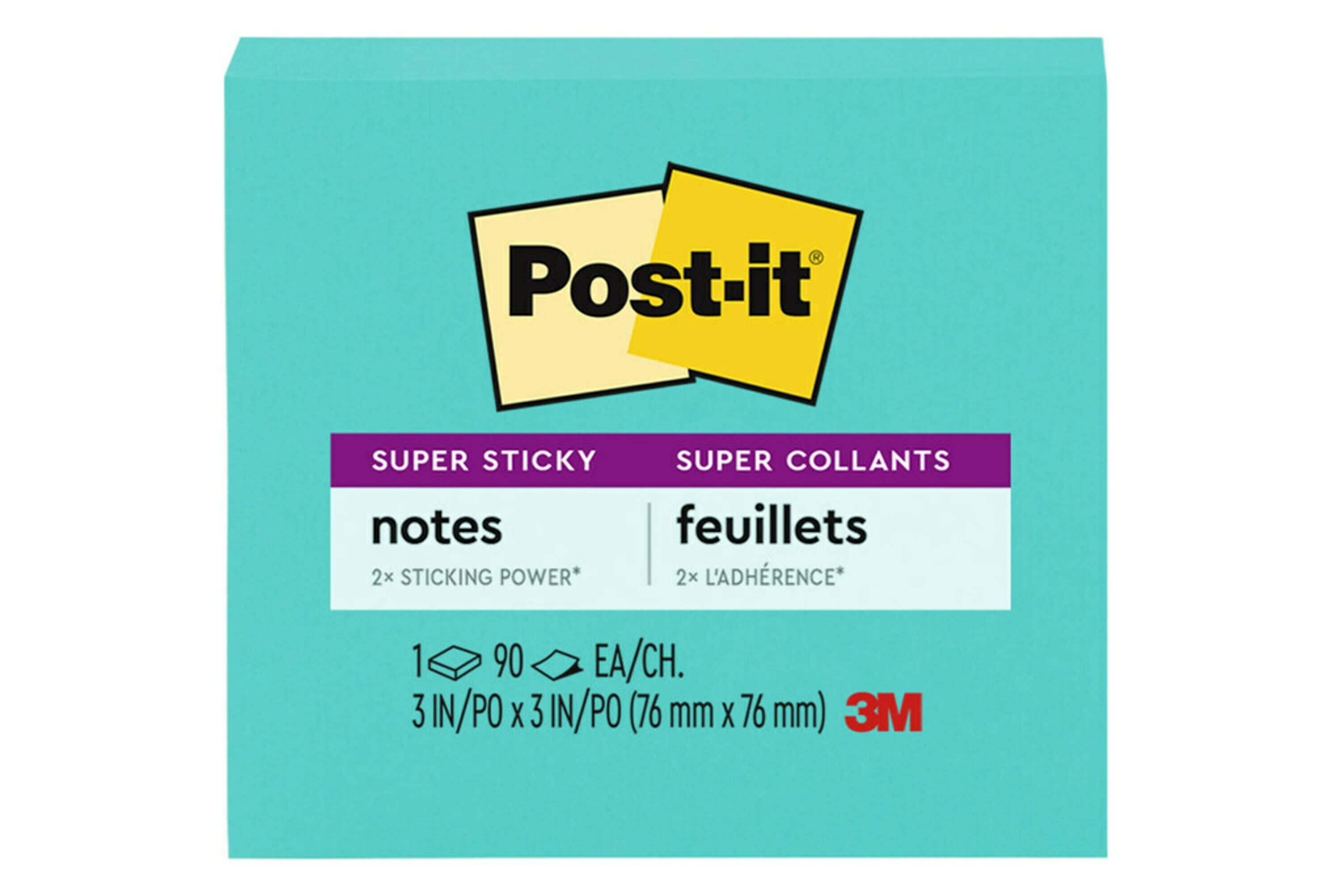 Post-it® Super Sticky Notes, 3 in. x 3 in., Assorted colors, 10