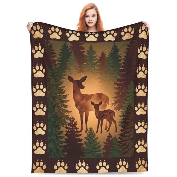 Deer Blanket, Forest Deer Wildlife Animal Flannel Throw, Perfect Thanksgiving Gifts for Men Women Bed Couch 50x40