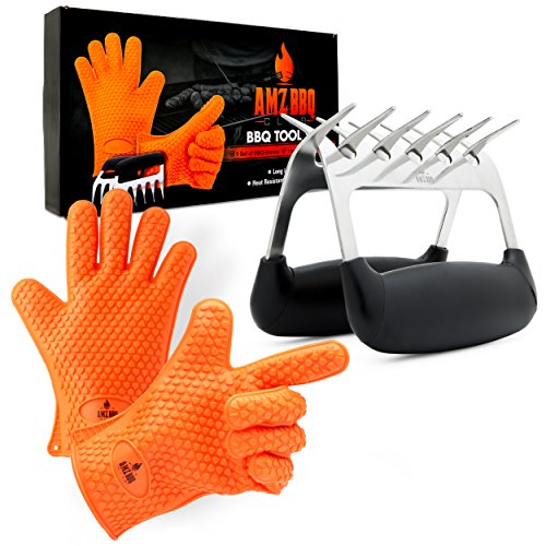 AMZ BBQ CLUB, BBQ Gloves and Meat Claw Accessories with HeatResistant Silicone Glove and Meat