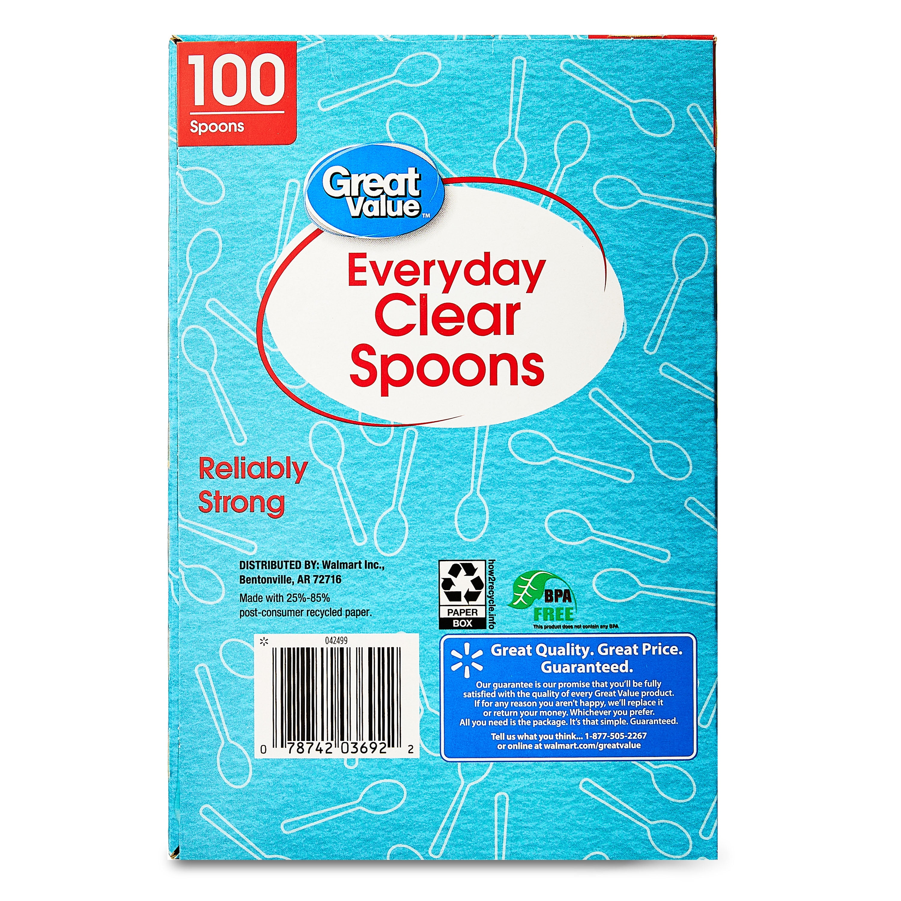 Great Value Plastic Everyday Clear Spoons, 100 Count