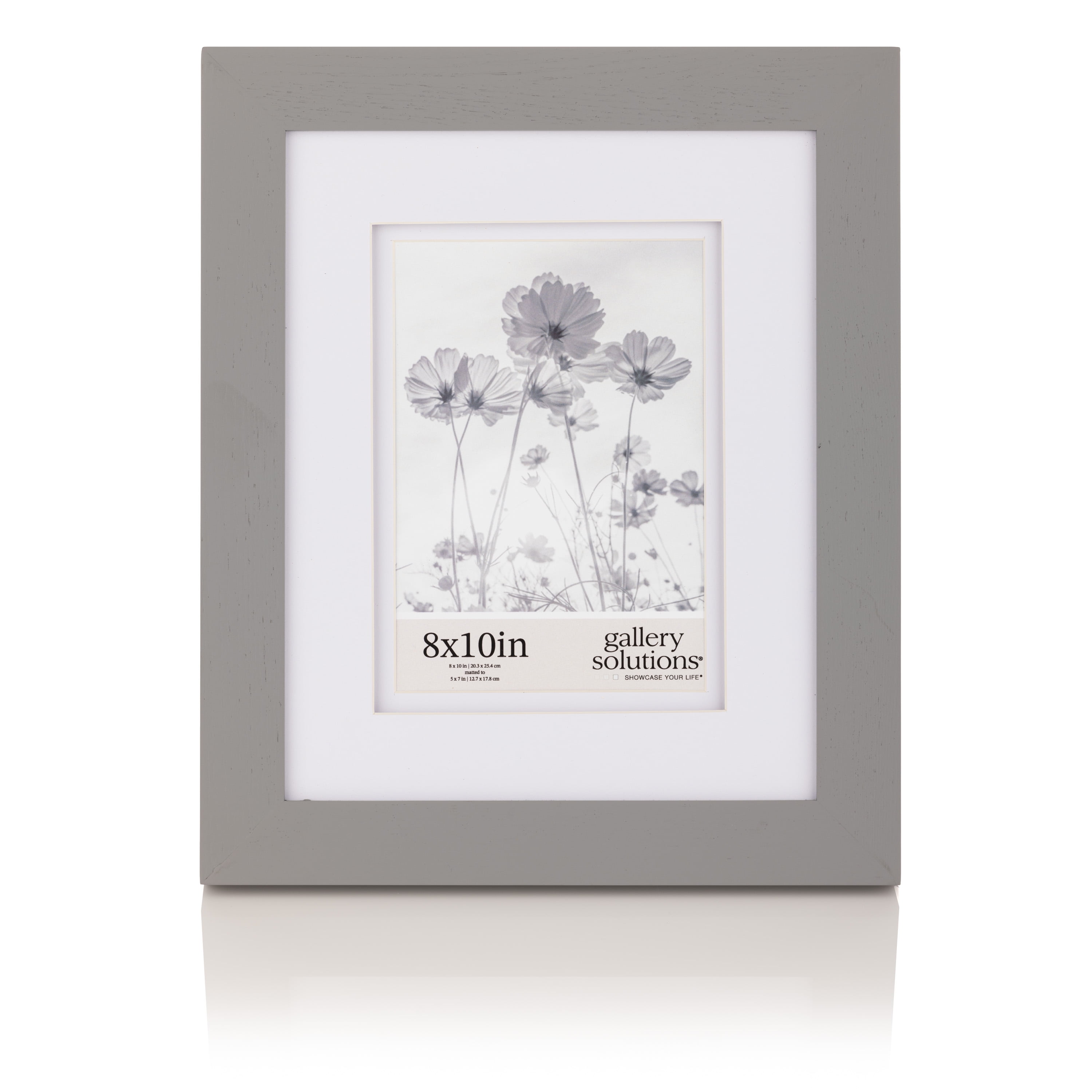 Gallery Solutions Flat Grey Picture Frame Double White Mat Airfloat Tabletop Wall Display 8" x 10" for 5" x 7" Photos 1-pack