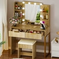 thumbnail image 4 of Ktaxon Lighted Makeup Vanity, Wood Color Vanity Table Set with 2 Drawer and Charging Station, Femal Gift, 4 of 11