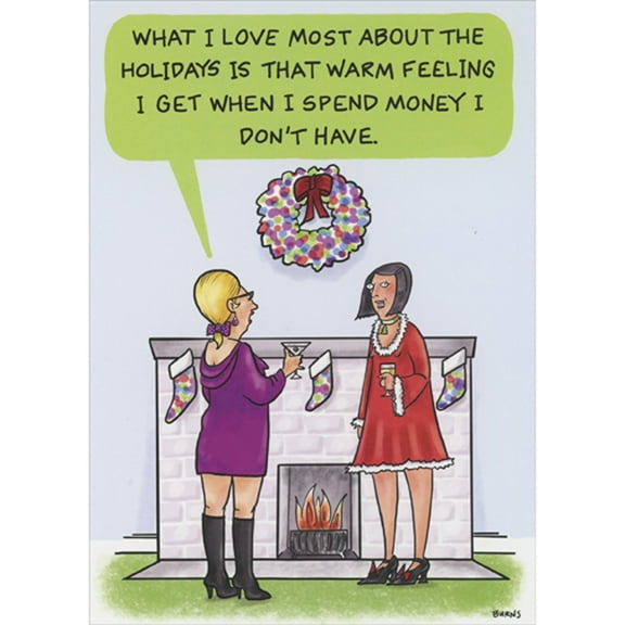 Oatmeal Studios Two Woman at Fireplace: Spend Money I Don't Have Box of 10 Humorous / Funny Christmas Cards