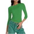 thumbnail image 5 of Besolor Going out Tops for Women Crewneck Long Sleeve Shirts Stretch Slim Fitting Comfy Basic Layer Top Tees, 5 of 7