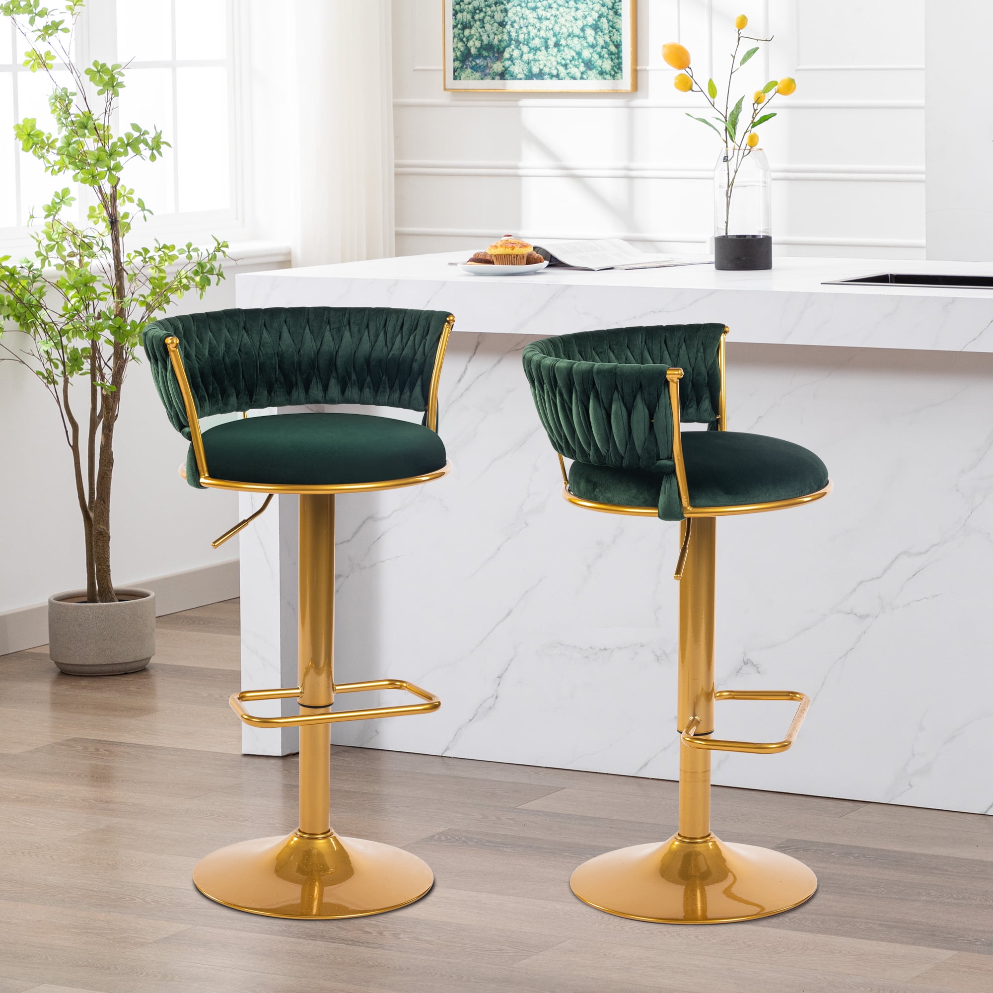 BOSMILLER bar stools Set of 2, Height Adjustable ,Fabric around woven