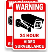 Dimarongton 2 PC Video Surveillance Sign - 10x7 Aluminum Smile Your on Camera Signs, Red