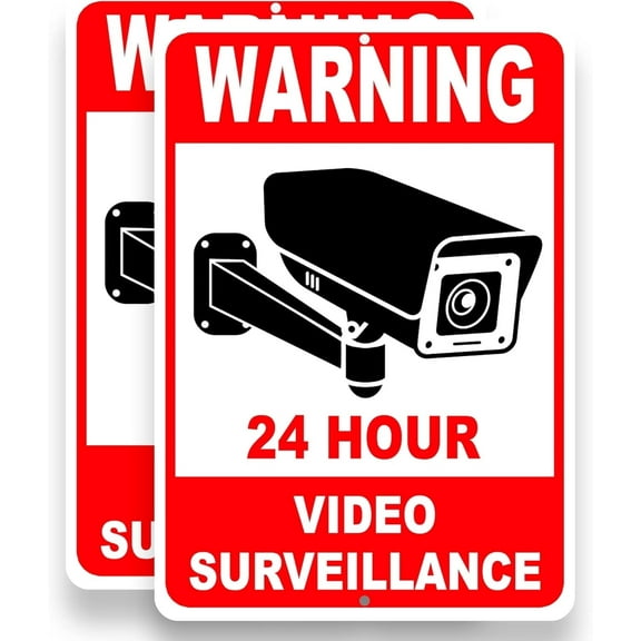 Dimarongton 2 PC Video Surveillance Sign - 10x7 Aluminum Smile Your on Camera Signs, Red