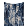 thumbnail image 1 of United States Soft Flannel Fleece Throw Blanket, Double Exposure Image of of Liberty with New York Buildings, Cozy Plush for Indoor and Outdoor Use, 50" x 70", Dark Blue Purplegrey, by Ambesonne, 1 of 6