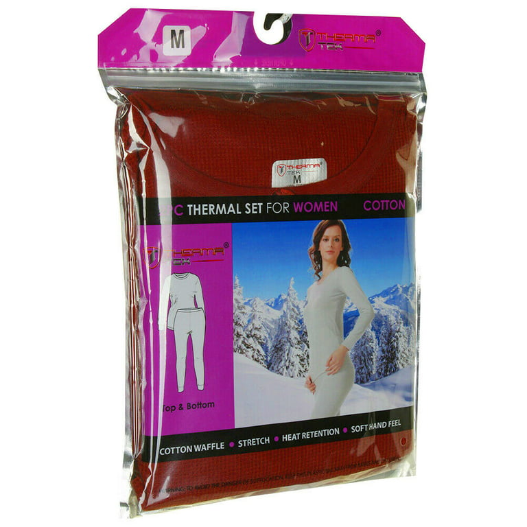 Women's 100% Cotton Light Weight Waffle Knit Thermal Top & Bottom Long John  Underwear Set 
