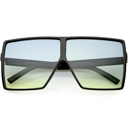 Big Large Oversize Square Sunglasses Flat Top Two Tone Lens 70mm (Matte Black / Blue Red)