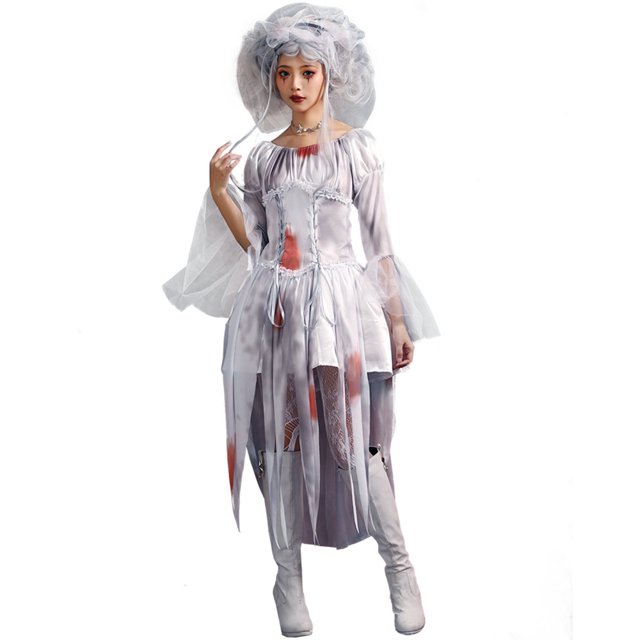 Disfraz De Fantasma De Terror Para Novia Cosplay Vestido Blanco Para Niños Niña Adulto Mujer Traje De Vampiro Niño Hombre Trajes De Halloween