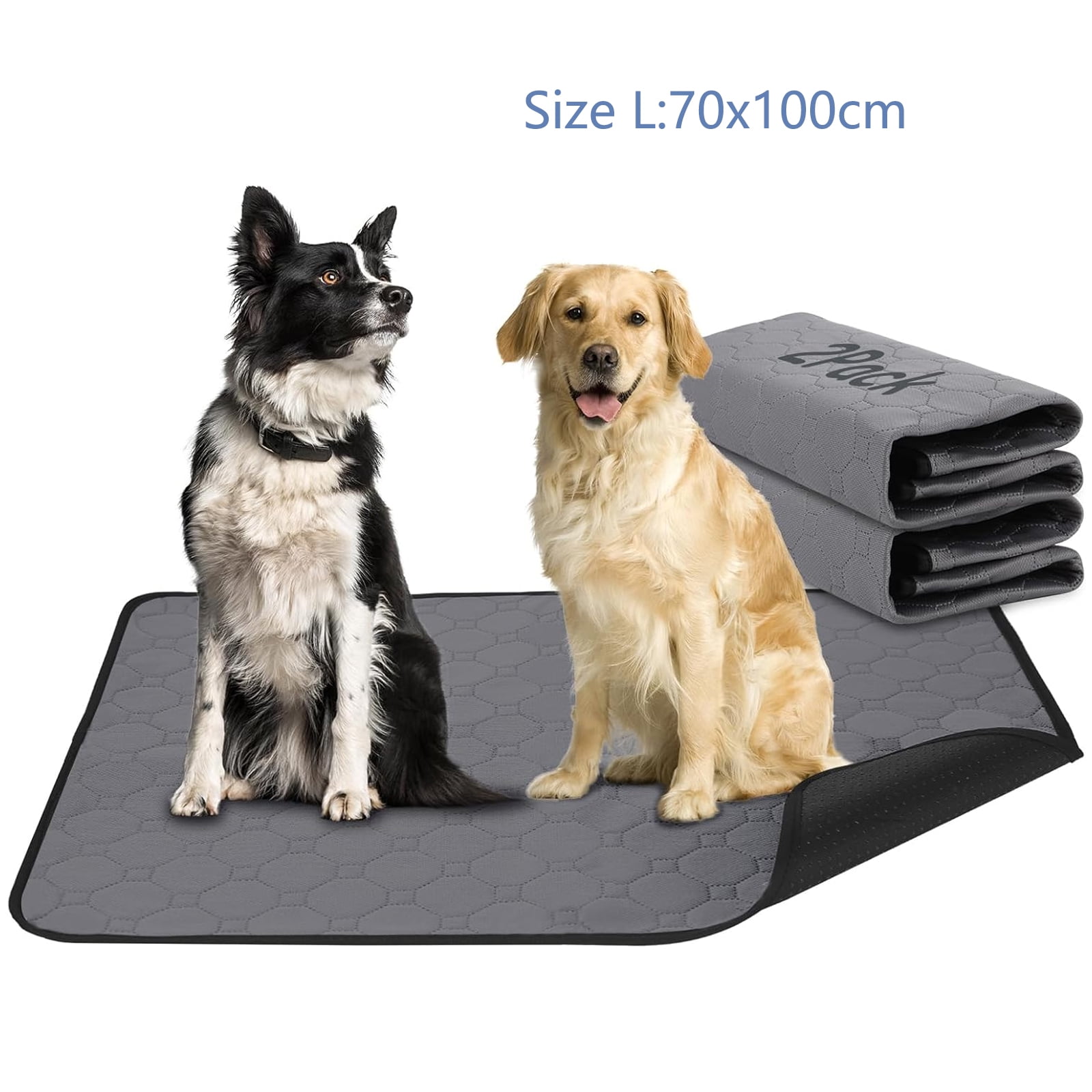 XXL Washable Pee Pads,2 Pack Reusable Dog Pee Pads,Waterproof Puppy Potty Training Pee Pad for Dogs,Dog Training Pads Rounded Corners Puppy Pad,Laminated Whelping Pad Dog Mat,Grey,(27.6 x 35.4in)