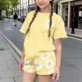 thumbnail image 2 of Moxiu Girls 2 Piece Summer Outfits Daisy Print Oversized Short Sleeve Crew Neck Tees Tops and Graphic Shorts Sets for Kids 2026 Yellow,5-6 Years, 2 of 7