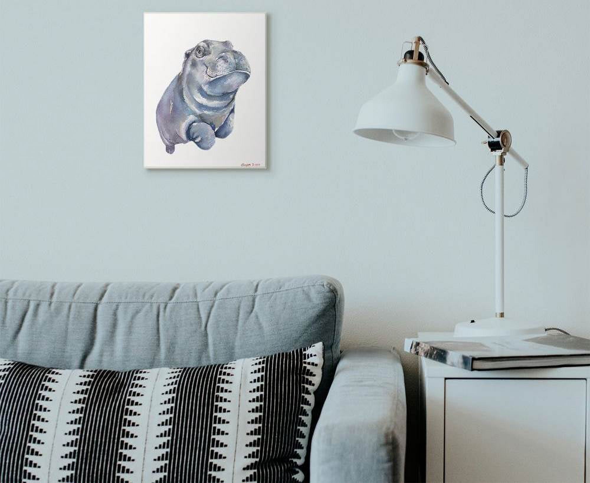 Stupell Industries Baby Hippo Animal Watercolor Painting Wall Plaque Art by George Dyachenko