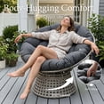 thumbnail image 2 of LayinSun Oversized Outdoor Rattan Swivel Papasan Chair with 6" Soft Thickened Cushion for Patio, Deck, Living Room, 2 of 7