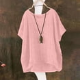 thumbnail image 5 of Asxite Womens Tops Short Sleeve Solid Color Linen Mix Round Neck Relaxed Casual Blouse, 5 of 5