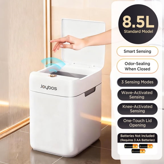 Joybos 8.5L Automatic Garbage Cans, Bathroom Trash Can with Lid, Small Waste Baskets, White
