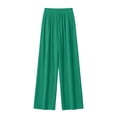 thumbnail image 4 of Oiangi Womens Wide Leg Pants Elastic Waist Ribbed Flowy Palazzo Pants Summer Casual Lightweight Pant Green 2XL, 4 of 5