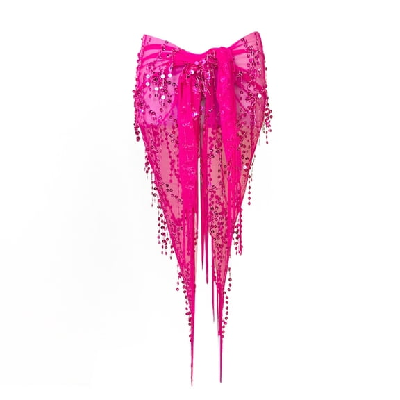 SNKSDGM Women's Sequin Fringe Triangle Scarf, Belly Dance Waist Belt Tassel Mesh Wrap for Practice Performance