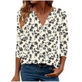 thumbnail image 2 of Jsaierl Women's 3/4 Sleeve Tops Plus Size V Neck Shirts Boho Print Petite Blouses Soft Vacation Tunic Top S-2XL, 2 of 7