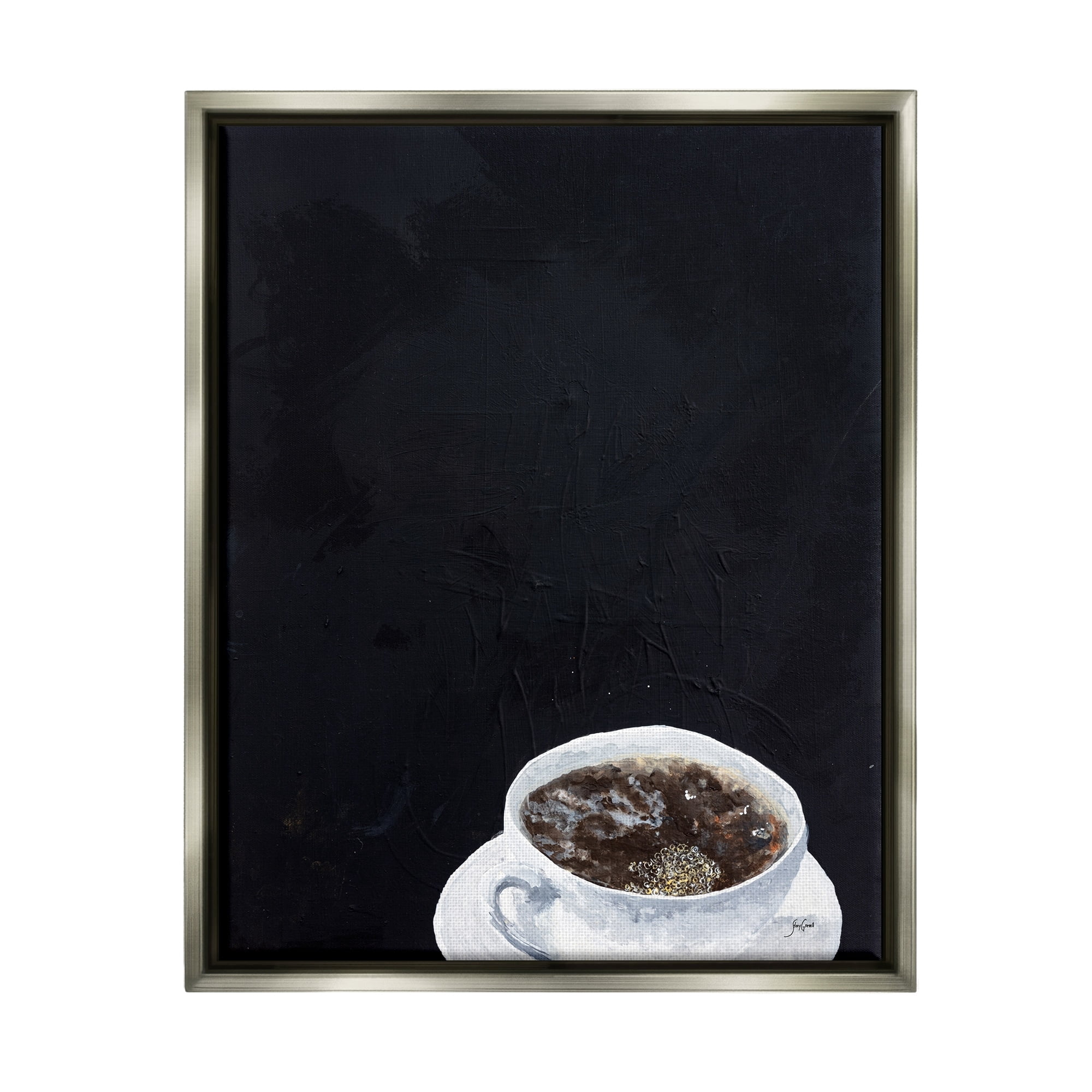 Stupell Industries Contemporary Coffee Cup Saucer Breakfast Kitchen Drink Graphic Art Luster Gray Floating Framed Canvas Print Wall Art, Design by Stacy Gresell