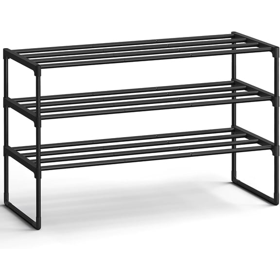 Shoe Rack, 3-Tier Shoe Organizer, Metal Storage Shelf, Upright or Upside Down, for 16-20 Pairs, Stackable, for Entryway, 11.8 x 36.2 x 21.7 Inches, Black ULSA303B02