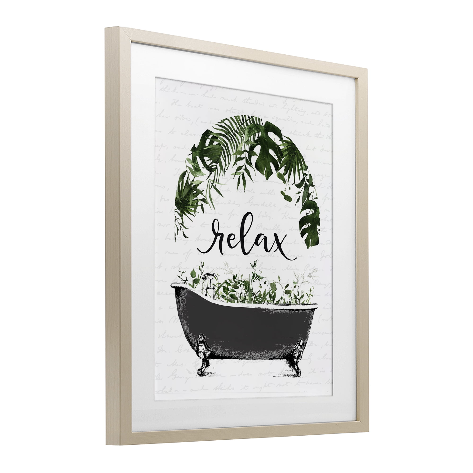 Tropical Bath Relax Birch Framed Print Under Glass, design by Lettered and Lined