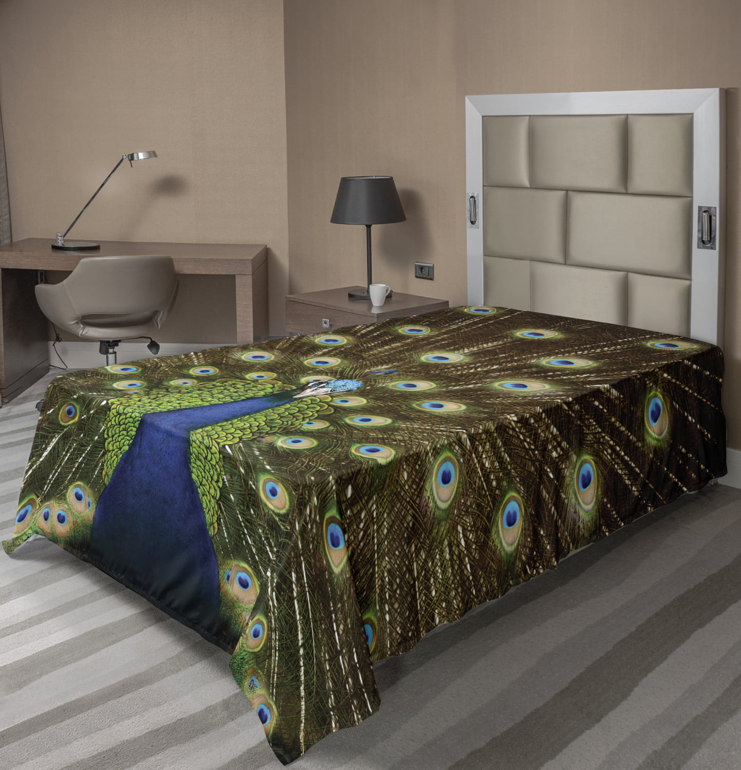 Peacock Mandala 3 Pc Bed Sheet Set Flat Fitted Sheet Home Decor Queen Bedspreads 