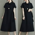 thumbnail image 2 of SMihono Trendy Plus Size Dresses for Curvy Women Loose Lapel Neck Short Sleeve Button Up Dress Tie Front Cotton Linen A Line Dress Black XXL, 2 of 8
