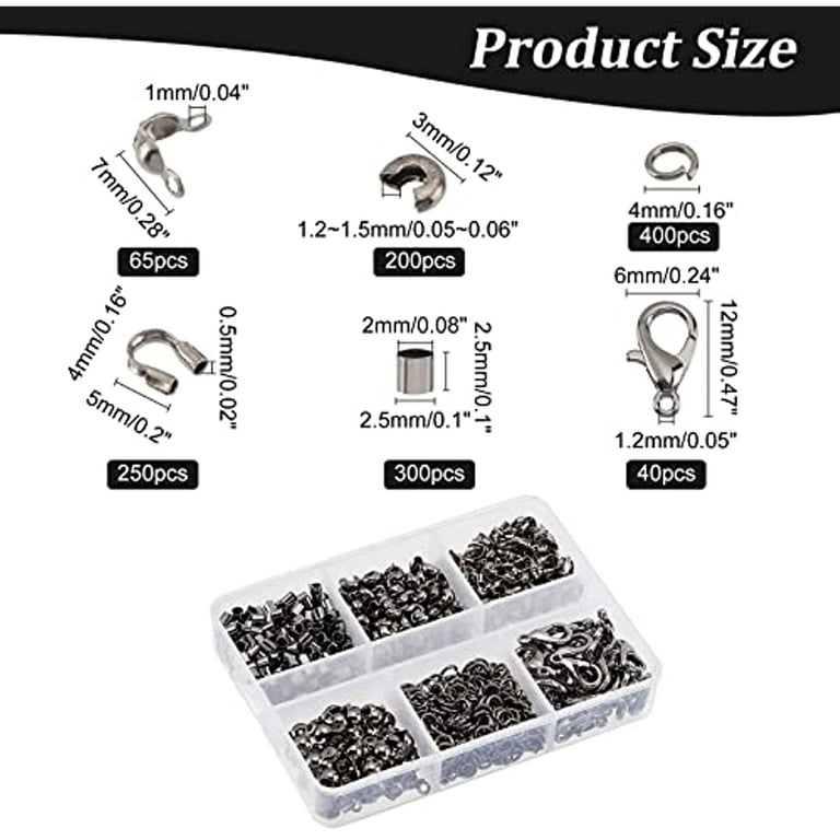 1255 Pcs Jewelry Making Accessories Set Brass Crimp Beads End Bead Tips Crimp  Beads Covers Wire Guardians Iron Open Jump Rings and Alloy Lobster Claw  Clasps for Craft Making 