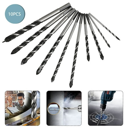 EEEkit 10PCS Masonry Drill Bit Set For Tile Brick Plastic and Wood, Masonry Drill Bit Set Concrete Drill Bit with Tungsten Carbide Tip Best for Wall Mirror and Ceramic Tile on Concrete and Brick